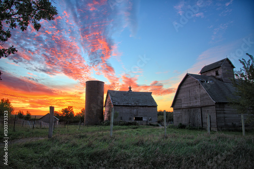 sunset over the barn