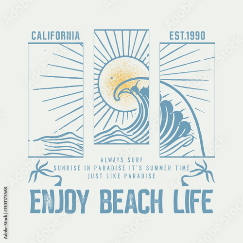 Beach modern abstract art. Ocean abstract wave. Hand drawn art long Beach Vibes summer sunset beach graphic print, sea, palm tree, sun, sunset,wave, Summer vibes graphic print design, long Beach Vibes