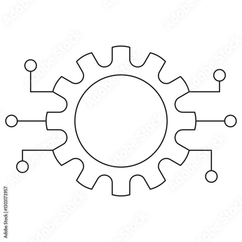 Icon of a digital gear with circuit connections, symbolizing AI automation, machine learning, and technology integration. A vector pictogram with thin black lines, with editable line thickness