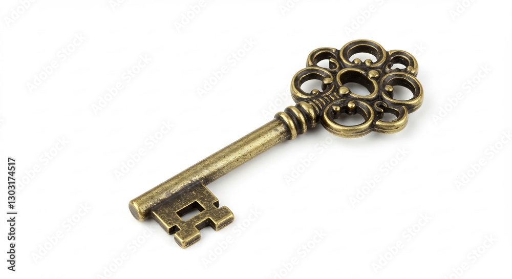 Antique ornate key gleams brightly under soft studio lighting. AI Generated Antique ornate key gleams brightly under soft studio lighting. AI Generated