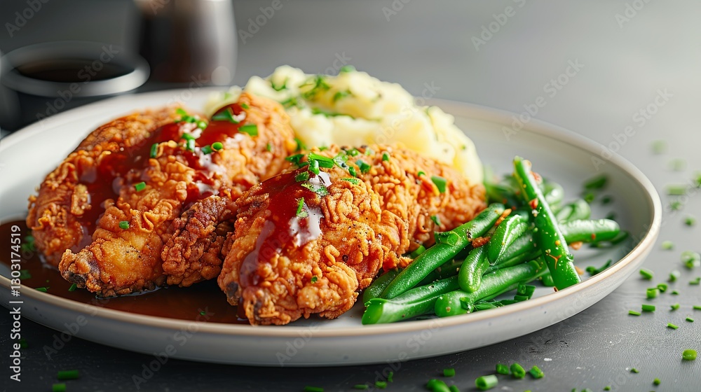 A Delicious Plate of Fried Chicken with Sides Garnished with Herbs A Delicious Plate of Fried Chicken with Sides Garnished with Herbs