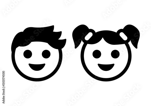 Kids icon. Boy and girl face icon. Children vector illustration.