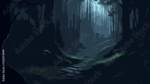 Dark forest at night