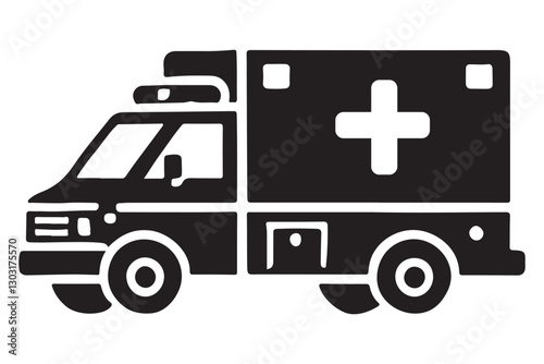 Detailed Ambulance Silhouette for Medical Transportation Emergency Services Vector