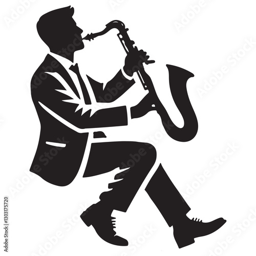 Dynamic Silhouette of a Saxophonist in Action Artistic Illustration