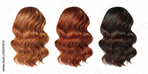three copper hair swatches in different colour style isolated on white background