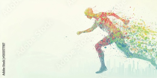 Dynamic Runner Silhouette: A Colorful Splash of Speed and Energy in Urban Landscape