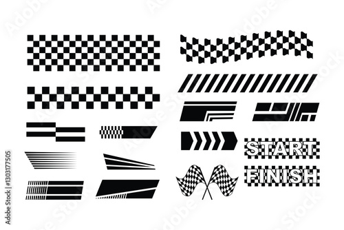 set of illustrations for racing stripe banners, racing stripe vector set, race car vector, checkered flag designs, racing stripe speed, decal patterns, dynamic lines