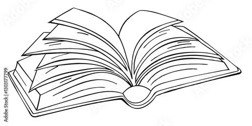 Open Book Sketch - Transparent Engraving, Scratch-Board Black & White Illustration