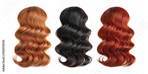 three copper hair swatches in different colour style isolated on white background