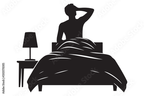 Early Morning Awakening Silhouette Person Sitting up in Bed