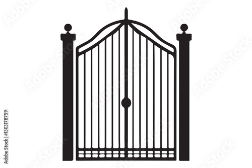 Elegant Wrought Iron Gate Entrance Illustrative Silhouette Vector Design