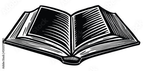 Open Book Sketch - Transparent Engraving, Scratch-Board Black & White Illustration