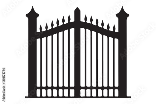 Ornate Iron Gate Silhouette Vector Illustration with Spike Details