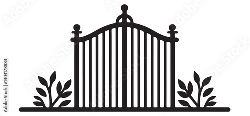 Elegant wrought iron gate vector silhouette illustration for garden entrance