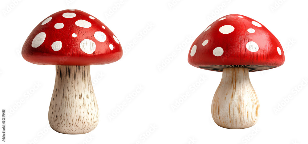 Obraz premium A Set off mushroom made of wood and painted in bright tones, is isolated against a Transparent background