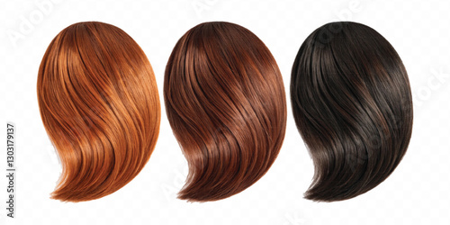 three copper hair swatches in different colour style isolated on white background