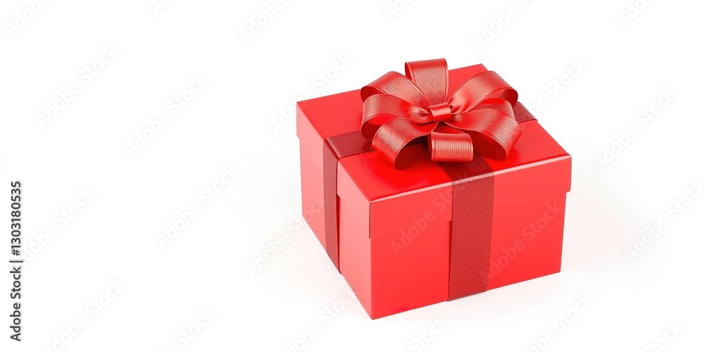 Fototapeta premium Red Gift Box with Bow on White Background - Holiday Gift