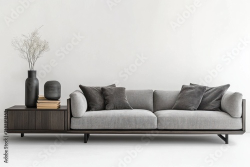 Modern sofa and side table in minimalist living room photo