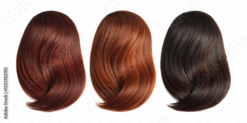 three copper hair swatches in different colour style isolated on white background