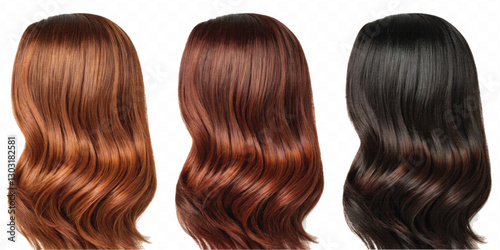 three copper hair swatches in different colour style isolated on white background