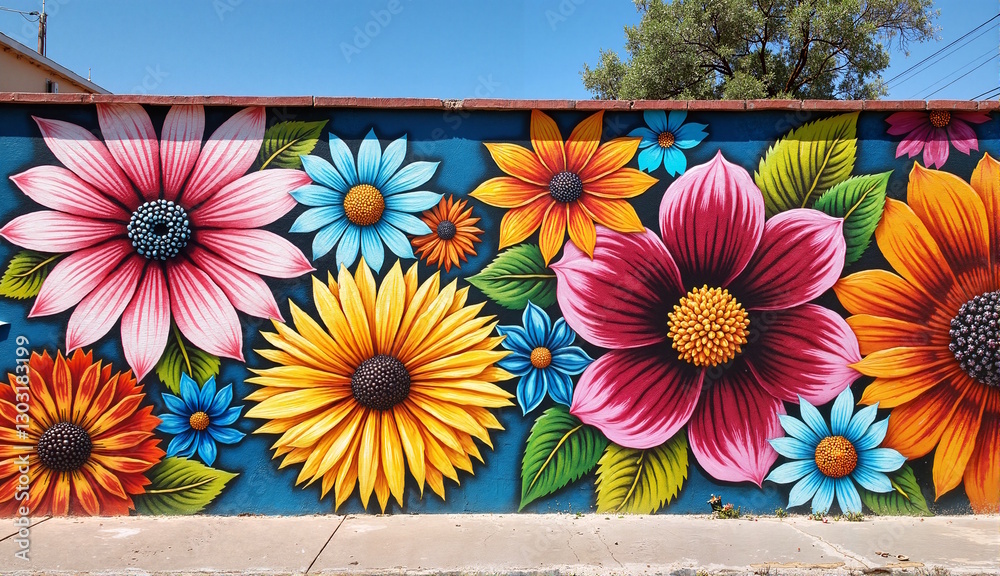 Fototapeta premium Vibrant cinco de mayo floral mural celebrating mexican culture with colorful blooms and festive atmosphere