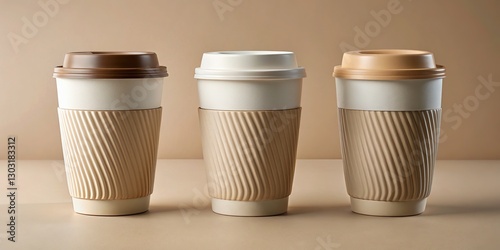 Wallpaper Mural Luxurious reusable coffee cup with silicone lid.  Beige taupe triptych print. Torontodigital.ca