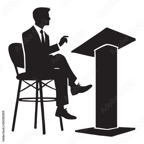 Silhouette Professional Speaker Sitting Giving Presentation Vector Illustration