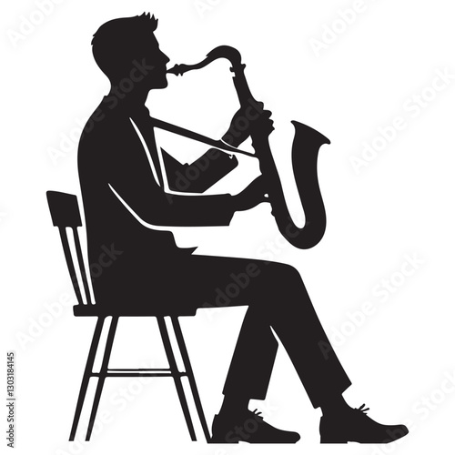 Saxophone Player Silhouette Jazz Musician Sitting Playing Sax Instrument