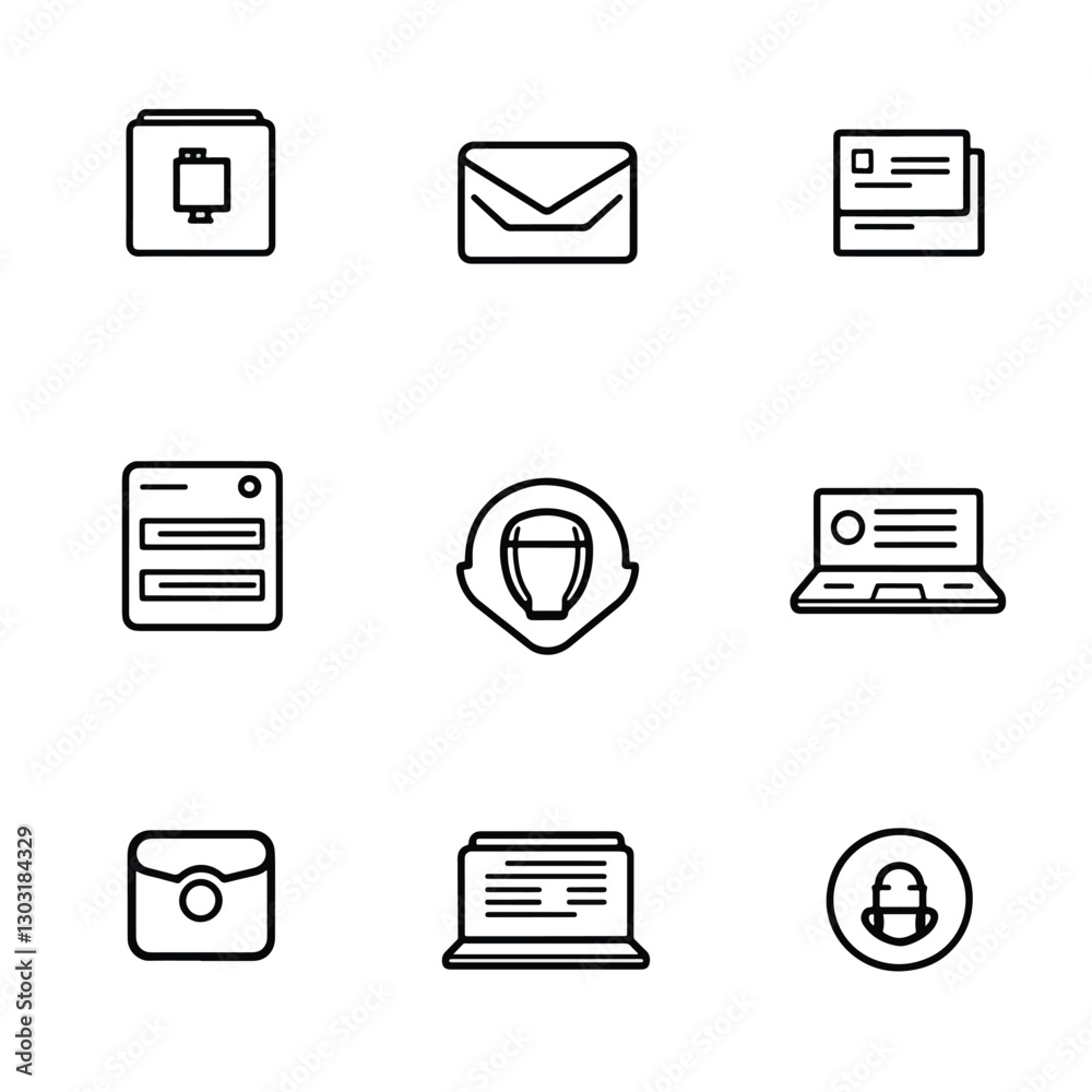 2D info collection icons in line style 2D info collection icons in line style