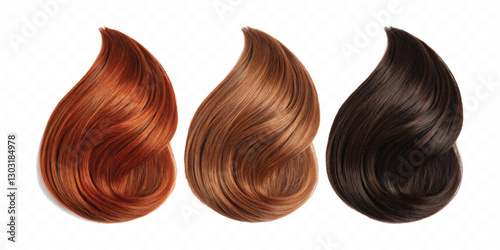 three copper hair swatches in different colour style isolated on white background