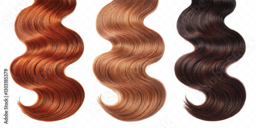 three copper hair swatches in different colour style isolated on white background
