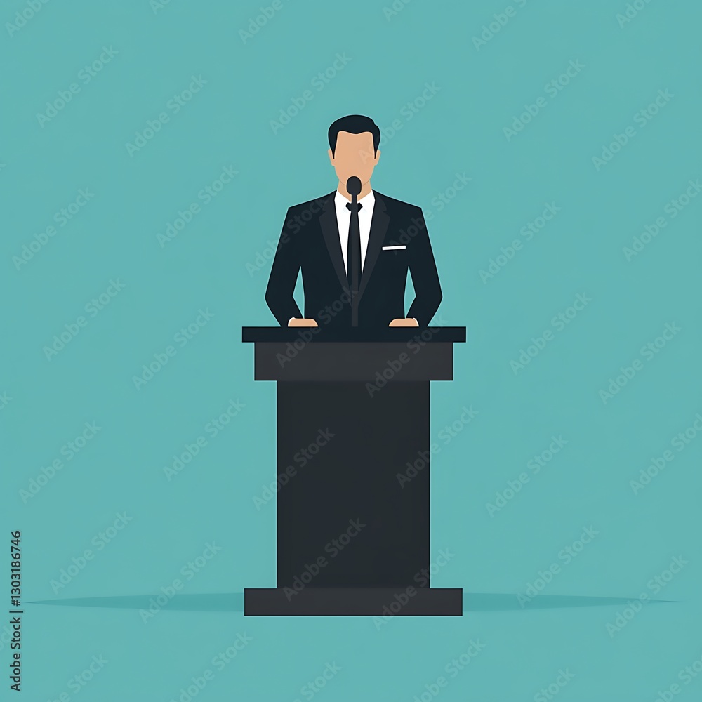 Speaker addresses audience on solid background Speaker addresses audience on solid background