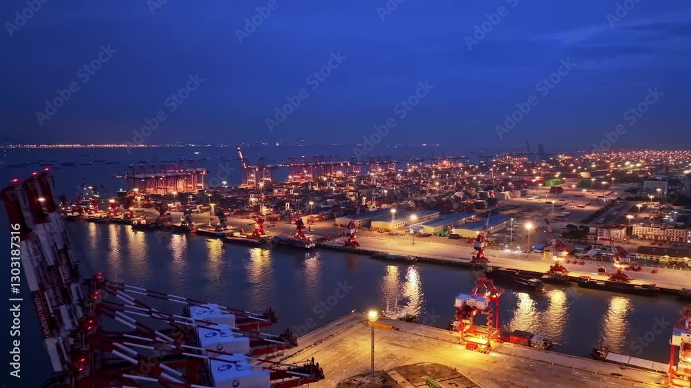 Nansha Terminal lights up the night showcasing Guangzhous vibrant port activity and bustling trade Nansha Terminal lights up the night showcasing Guangzhous vibrant port activity and bustling trade