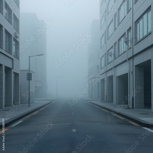empty foggy street, liminal space, 3d render