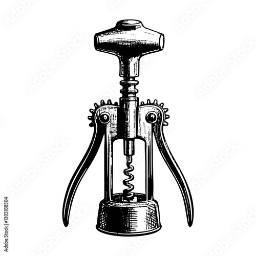corkscrew sketch engraving black and white outline. Scratch board imitation.