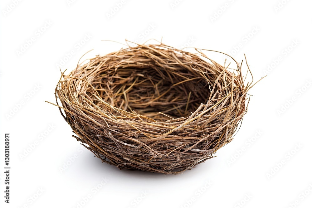 Empty Bird's Nest Isolated on White Background, Studio Shot, Spring and Nature Concept Empty Bird's Nest Isolated on White Background, Studio Shot, Spring and Nature Concept