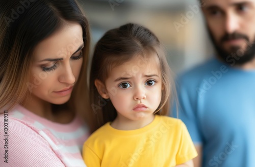 Emotional family moment home candid photography indoor setting close-up parental concern