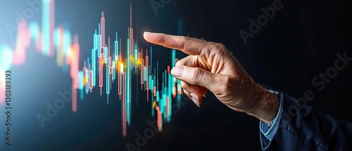 Business growth indicator financial market digital analysis dark environment close-up view data trends