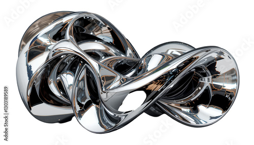 Abstract Silver Metallic Sculpture with Smooth Geometric Curves and Reflection