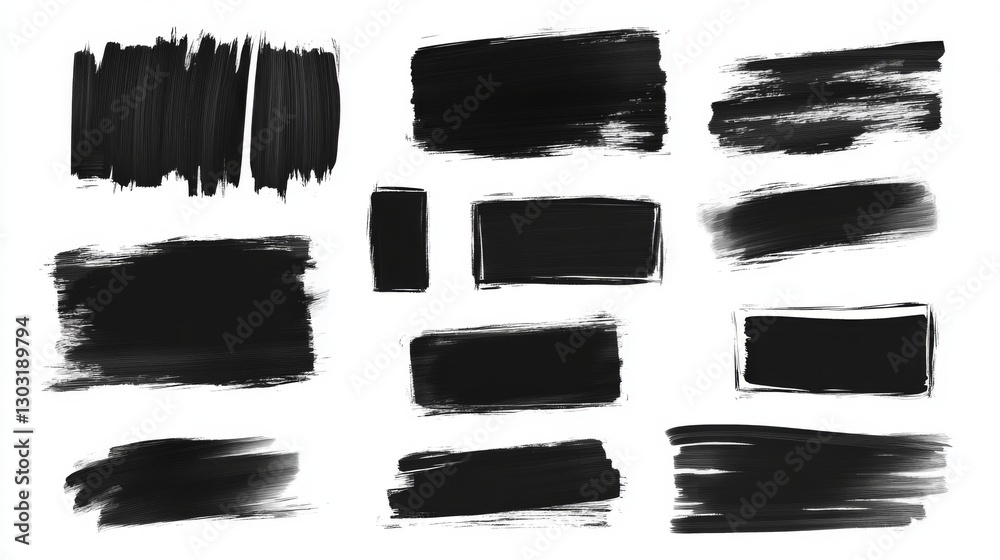 Set of black brush stroke textures on white background Set of black brush stroke textures on white background