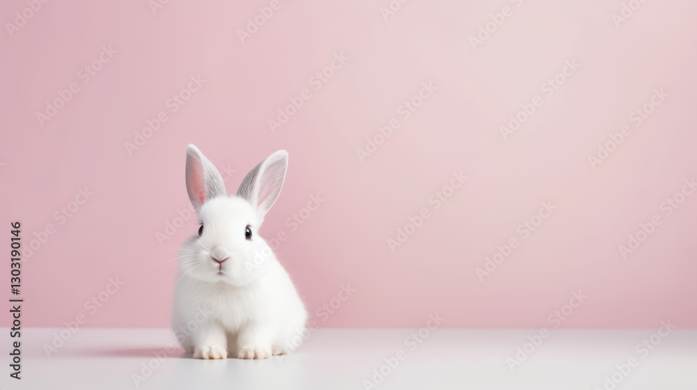 Obraz premium cute animal pet rabbit or bunny white color smiling and laughing isolated with copy space for easter background, rabbit, animal, pet, cute, fur, ear, mammal, background, celebration, generate by AI