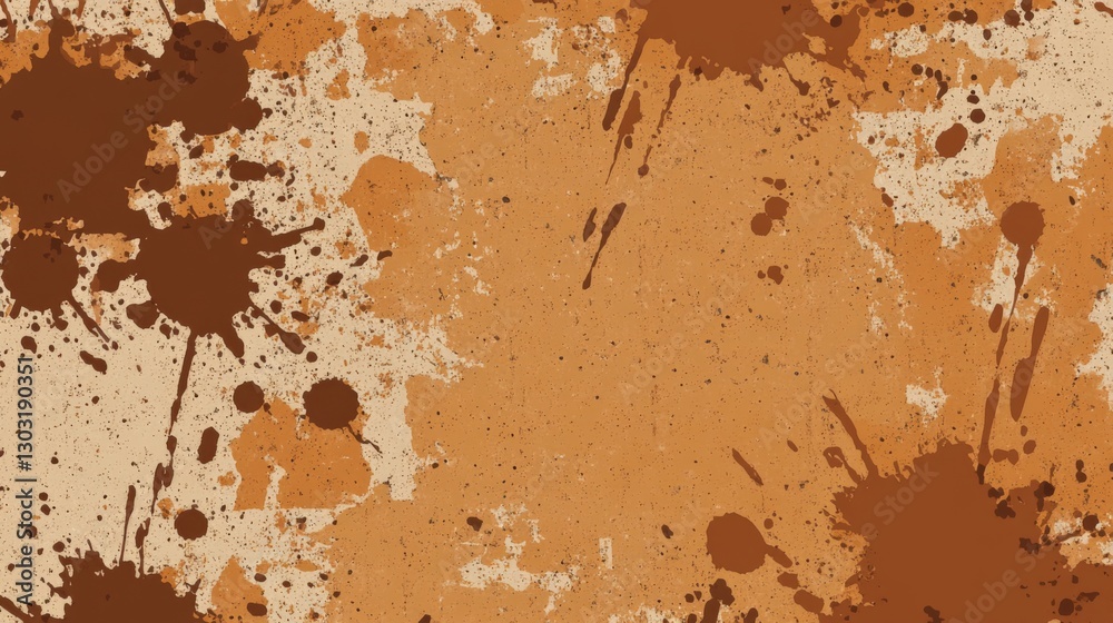Fotografie Abstract brown paint splatter on textured beige background