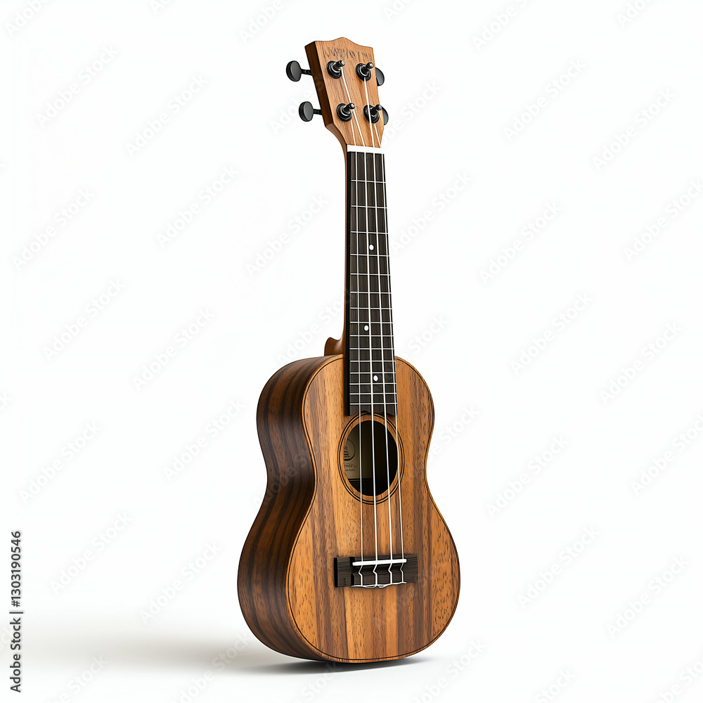 Obraz premium Handmade Wooden Ukulele: A Lightweight Musical Instrument for Joyful Acoustic Performance and Relaxing Tropical Melodies