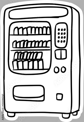 Handcrafted Convenience Store Machine Drawing, Vintage Black and White Design
