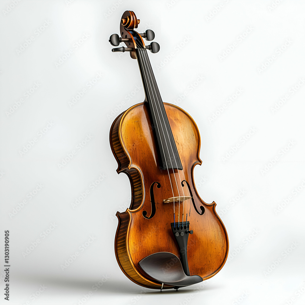 Fototapeta premium Classic Wooden Violin: Fine Art of Professional Musician Showcasing Acoustic Elegance and Cultural Heritage