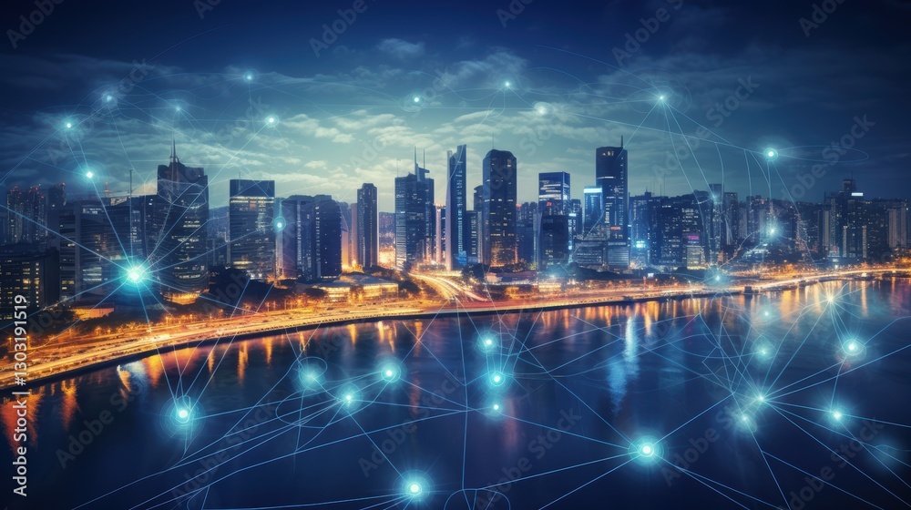 Fototapeta premium 5G, 6G, Big data wireless network, high speed internet, cloud computing or connect diagram technology, Data storage, service, synchronize, online, financial, Connectivity global, smart city, Gen AI