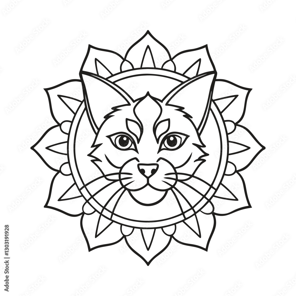 Obraz premium Line art design of a cat head with mandala vector illustration