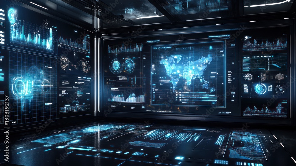 Futuristic Control Room: Global Network Monitoring Futuristic Control Room: Global Network Monitoring