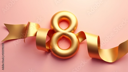 A 3D rendering of the number 8 on a pink background.